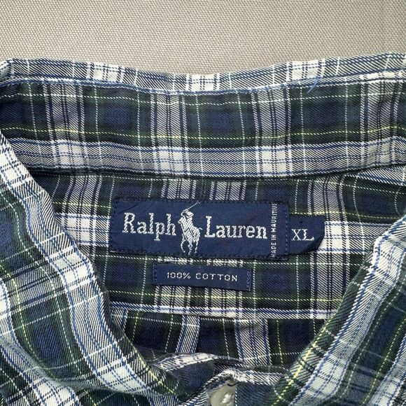 Ralph Lauren Blue Green Plaid Soft Cotton Button-Down Dress Shirt - Men's XL - Picture 3 of 6